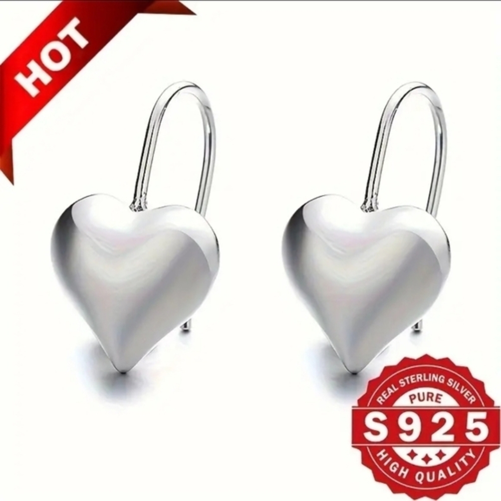 925 Sterling‎ Silver Elegant Peach Shape Heart Design Hook Dangle Earrings